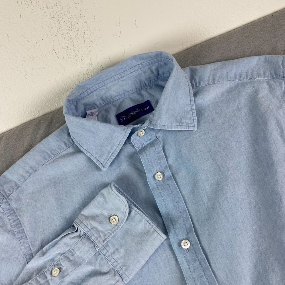 Ralph Lauren Purple Label Mens Blue Washed Chambray Sport Shirt M